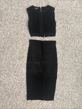bebe Black Ribbed midi skirt set